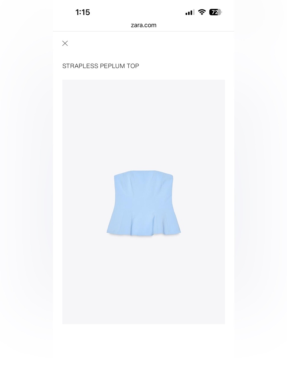 Zara strapless peplum top blue